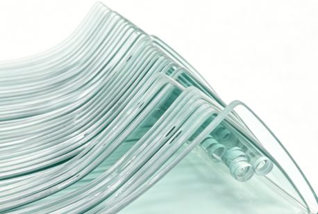 Stacked curved refrigeration glass panels