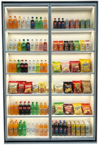 Frameless transparent-spacer glass door — two-door cooler with bottles