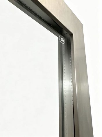 Stainless steel frame glass door corner detail